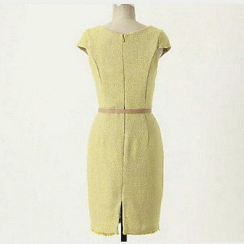 Eva Franco Chartreuse Tweed Bow Dress - Anthropologie Vintage Retro Pin-Up - Picture 3 of 7